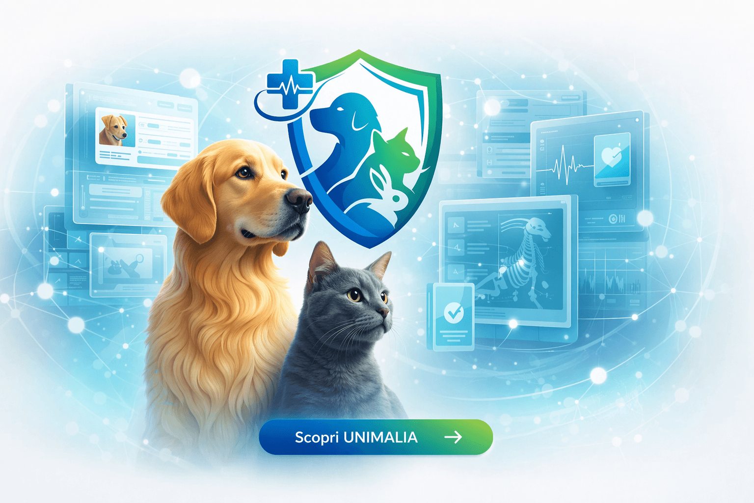 Hero UNIMALIA con cane, gatto e identità digitale